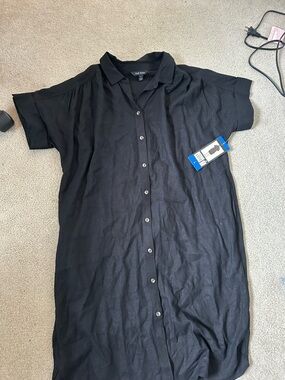 Black Button-Front Linen Dress